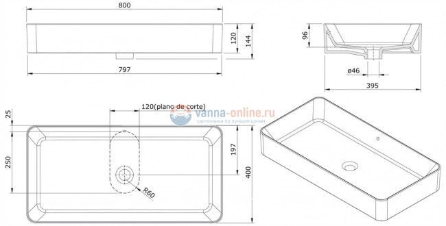 Раковина Sanindusa Sanlife 136749004, 80 x 40 см, накладная