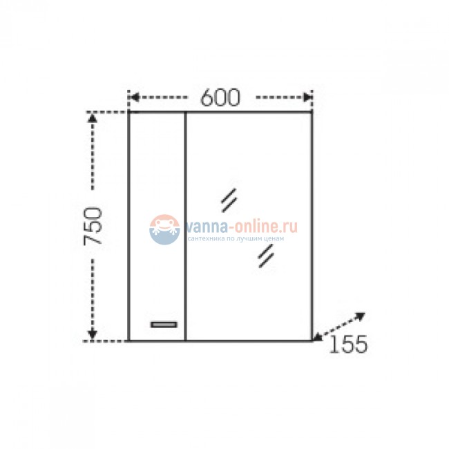 Зеркальный шкаф,СаНта Омега 60 с подсветкой, левый/правый, 107003/107004 цвет белый