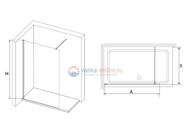 Душевая перегородка RGW WA-10, 02101010-11, 100 х 195 см, стекло прозрачное, хром