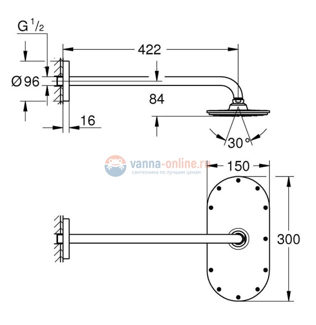 Верхний душ Grohe Rainshower Veris 26170LS0, 1 режим струи, хром/белый Верхний душ Grohe Rainshower Veris 26170LS0, 1 режим струи, хром/белый