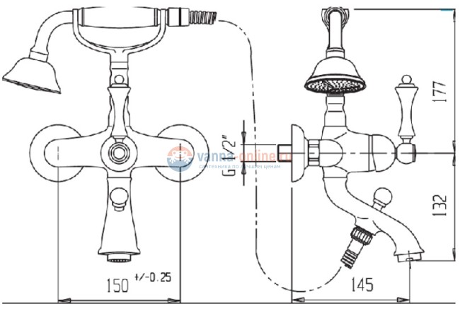 Смеситель Cezares Margot MARGOT-VDP-02-Bi для ванны/душа, бронза/белый