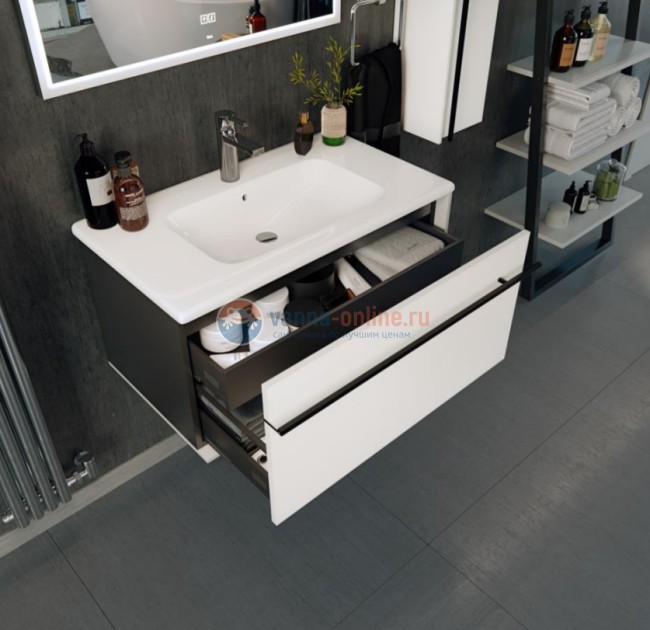 Тумба под раковину Roca Aneto 80 см, 7.8574.3.080.6, белая глянцевая, боковая сторона черная