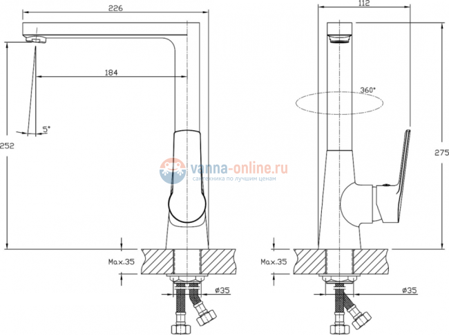 Смеситель для кухни Rush Balearic BA3935-23 высокий, хром Смеситель для кухни Rush Balearic BA3935-23 высокий, хром
