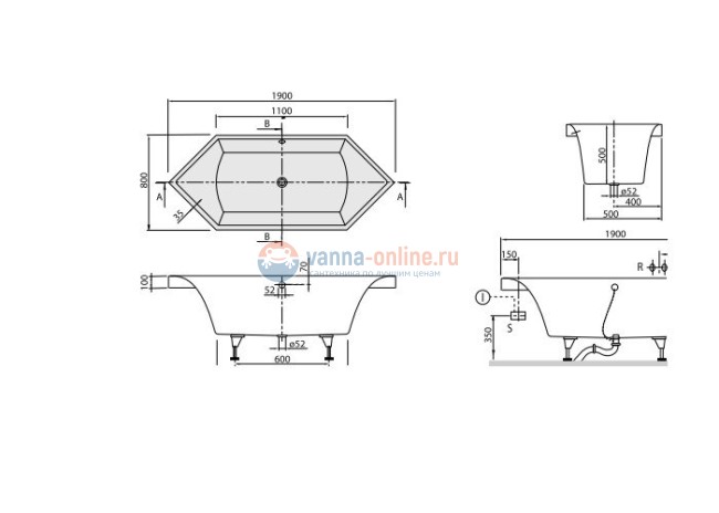 Квариловая ванна Villeroy&Boch Squaro 190 x 80 см UBQ190SQR6V-01 Квариловая ванна Villeroy&Boch Squaro 190 x 80 см UBQ190SQR6V-01