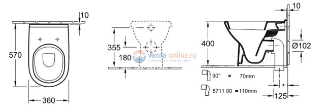 Приставной унитаз Villeroy&Boch O.novo 5657 10 35*57 см (56571001/5657 10R1) Приставной унитаз Villeroy&Boch O.novo 5657 10 35*57 см (56571001/5657 10R1)