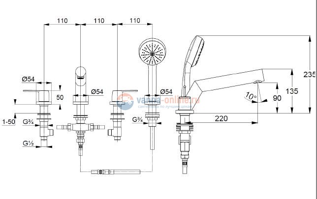 Смеситель для ванны Kludi Pure&Style 404250575 Смеситель для ванны Kludi Pure&Style 404250575