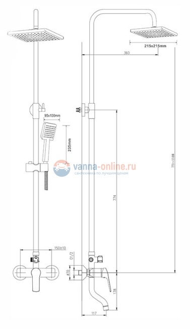 Душевая система Agger Merry A1394400, хром глянцевый Душевая система Agger Merry A1394400, хром глянцевый