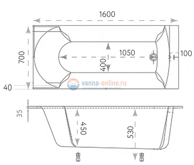 Ванна из литьевого мрамора Marmo Bagno Глория, 160 х 70 см