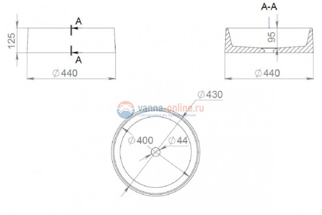 Раковина накладная Salini Gloria 301, 44 x 44 x 12,5 см, из материала Solix, матовая белая 1102201M