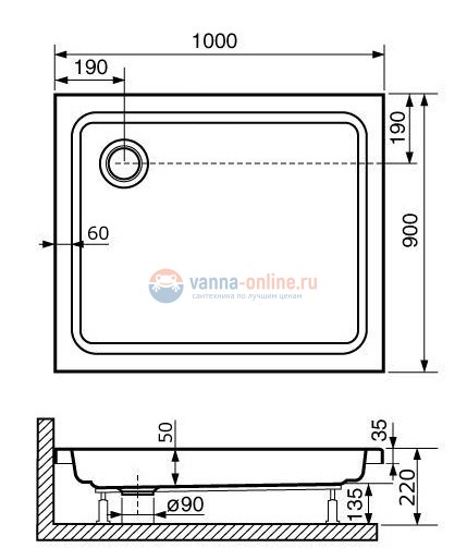 Душевой поддон RGW Style 16180290-11 90 x 100 см акриловый, прямоугольный, цвет белый