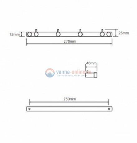 Планка с 4 крючками Bemeta Dark 104606100 27 см, черный