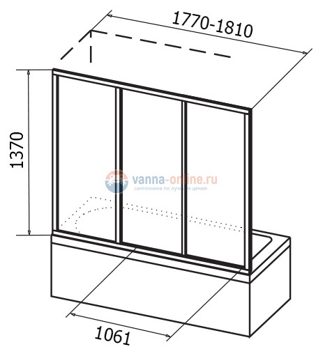 Шторка на ванну Ravak AVDP3-180 алюминиевый профиль, матовое стекло Grape