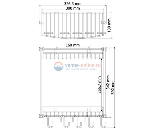 Полка металлическая прямая двойная WasserKRAFT К-1422