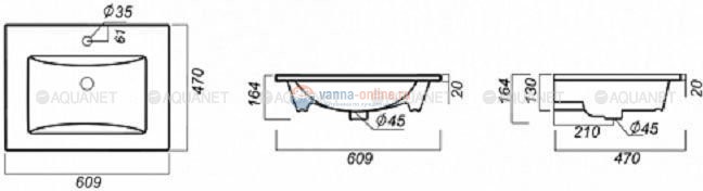 Раковина для тумбы Raval Quadro 60, Sanita Luxe QDR60SLWB01