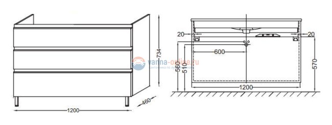 Тумба под раковину Jacob Delafon Vox 120 EB2041-RA-G1C, 120 х 46 см, цвет - белый блестящий лак
