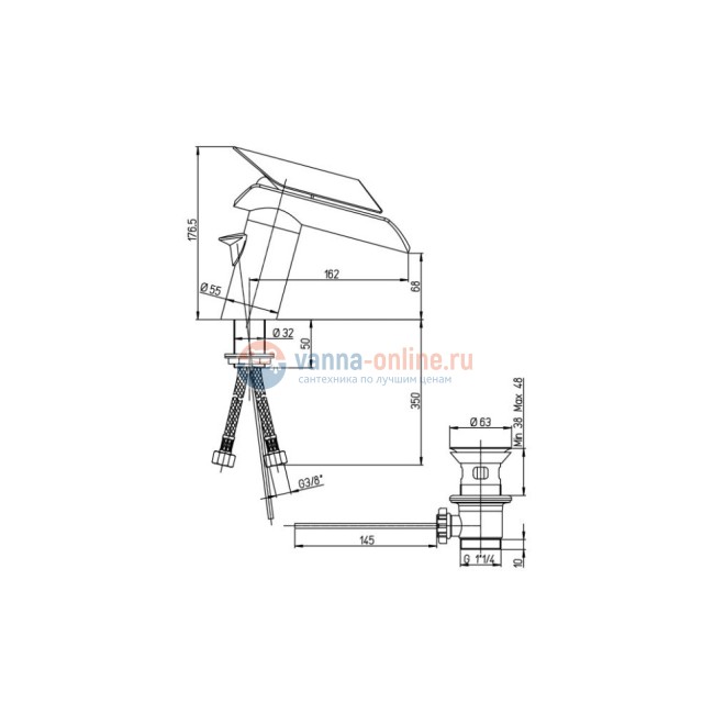 Смеситель для раковины Paini Morgana с донным клапаном, никель, излив темное дерево Смеситель для раковины Paini Morgana с донным клапаном, никель, излив темное дерево