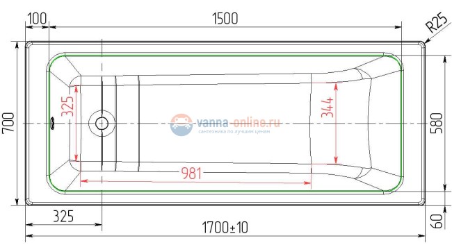 Чугунная ванна Универсал Оптима 170x70