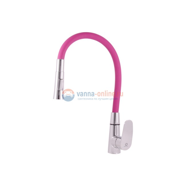 Смеситель для кухонной мойки Rav-Slezak Amur AM719.5/12R, с гибким изливом и душем, хром/розовый