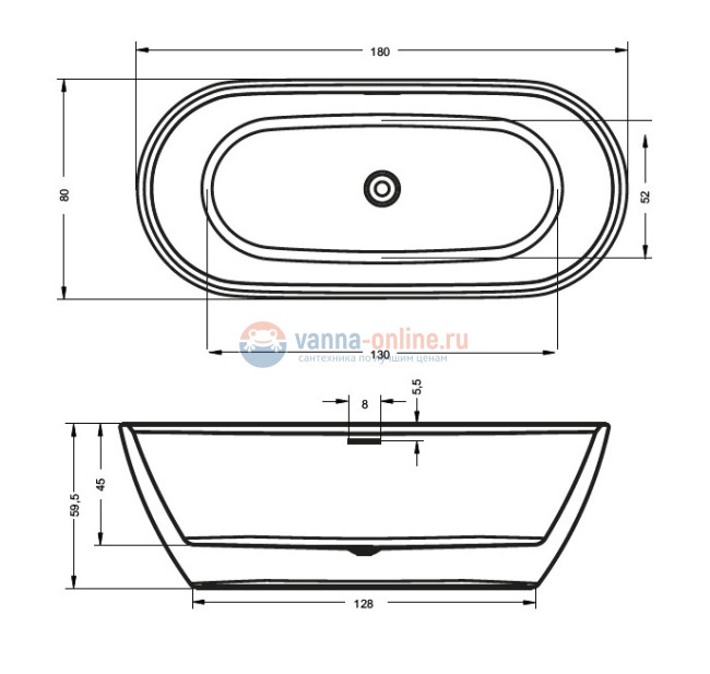 Ванна акриловая Riho Inspire FS 180x80 см BD0200500000000, без гидромассажа, белая