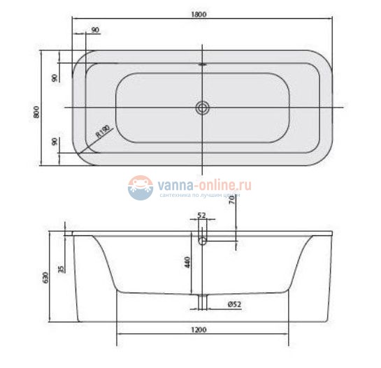 Акриловая ванна Villeroy&Boch Loop&Friends 180 x 80 см UBA180LFS7PDV-01
