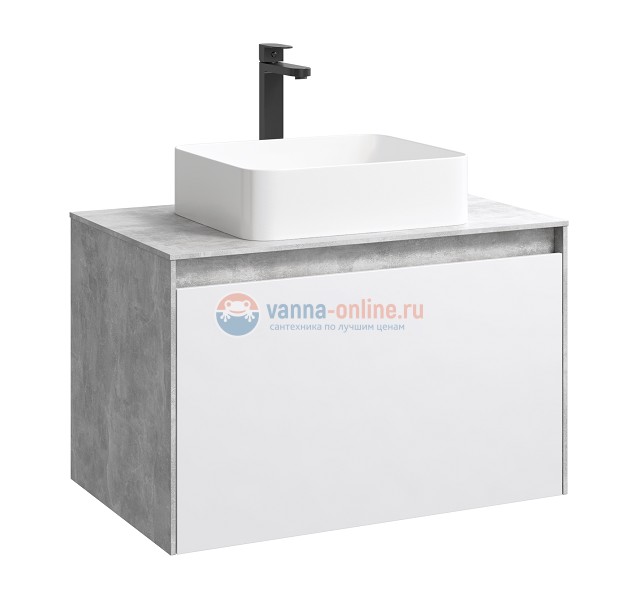 Тумба с раковиной Aqwella Mobi 80 см, фасад белый, корпус бетон светлый