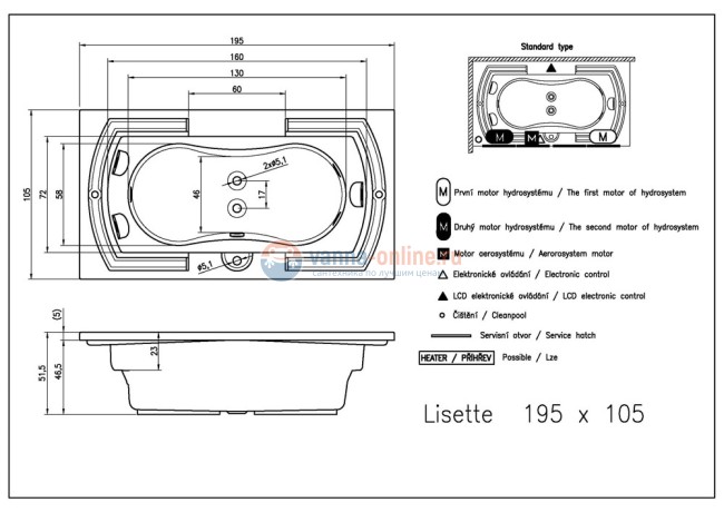 Ванна гидромассажная Riho Thermae Line Lisette 195х105 см Ванна гидромассажная Riho Thermae Line Lisette 195х105 см
