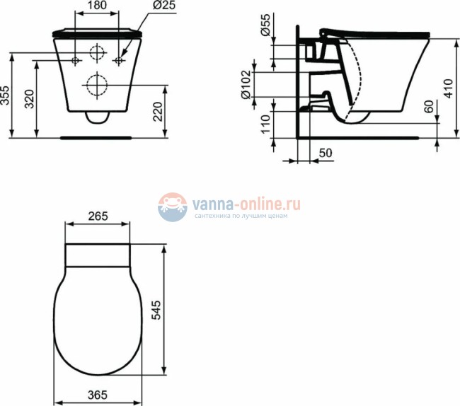 Инсталляция Ideal Standard с унитазом Connect Air AquaBlade E005401, сиденье микролифт, комплект (E212801)