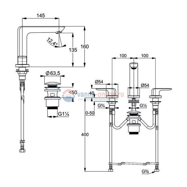 Смеситель Kludi Ameo 413930575 для раковины на 3 отверстия, рычаги плоские Смеситель Kludi Ameo 413930575 для раковины на 3 отверстия, рычаги плоские
