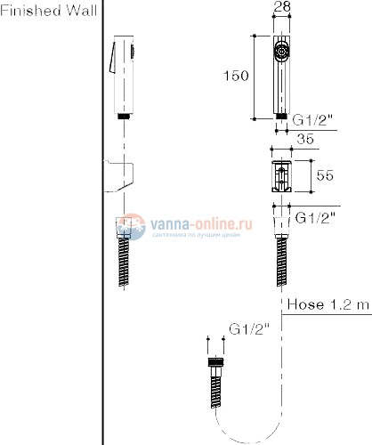 Гигиенический душ Jacob Delafon Cuff E98100-CP, шланг 120 см Гигиенический душ Jacob Delafon Cuff E98100-CP, шланг 120 см