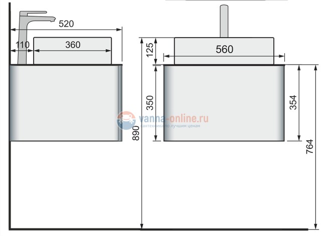 Тумба под раковину Raval Pure 56 Pur.01.56/P/W, подвесная, белая