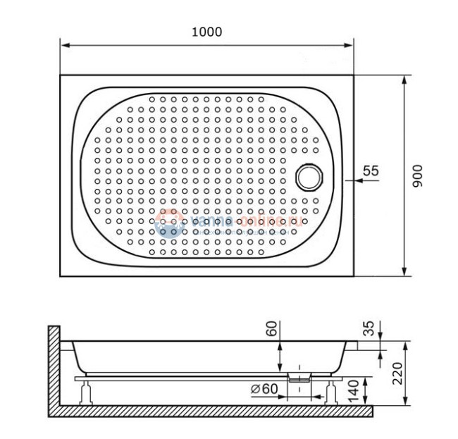 Душевой поддон RGW Lux/TN 16180290-21 90 x 100 см акриловый, прямоугольный, цвет белый