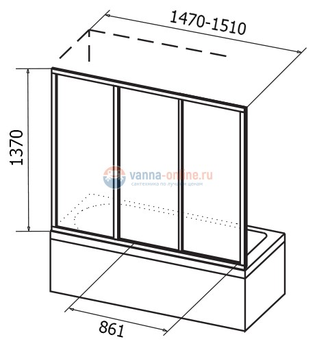 Шторка для ванн Ravak AVDP3-150 алюминевый профиль, пластик Rain