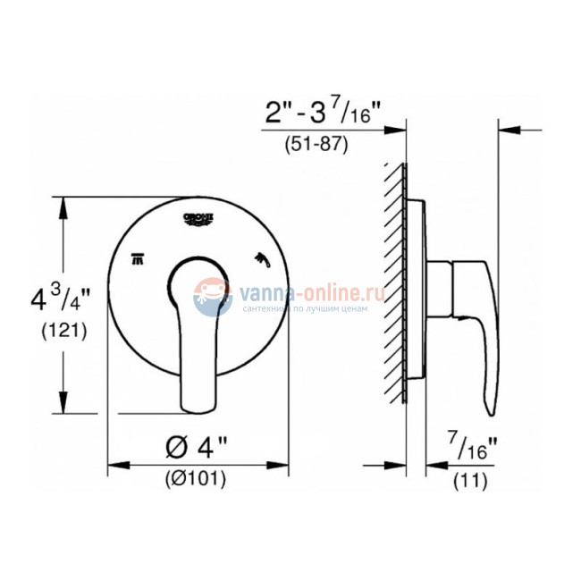 Переключатель потоков Grohe Eurosmart 19972002 на три потребителя