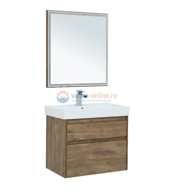 Тумба с раковиной Aquanet Nova Lite 75, 2 ящика, дуб рустикальный