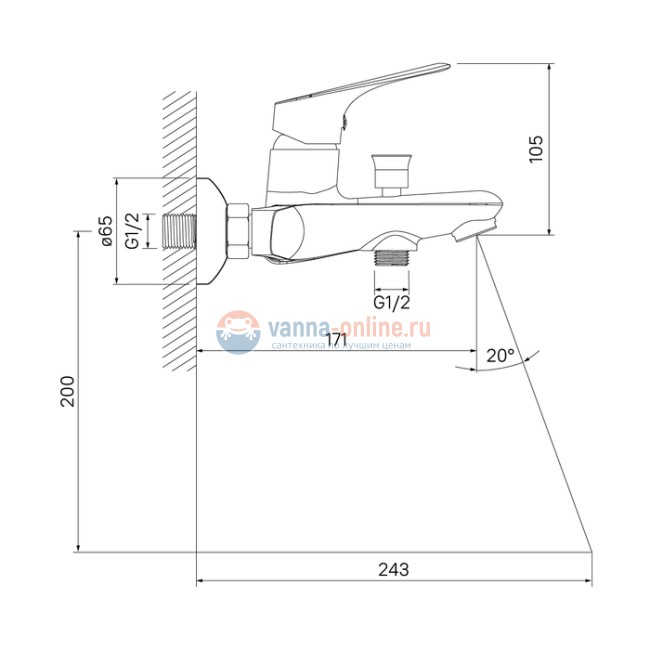 Смеситель Iddis Vinsente VINSB00i02WA для ванны и душа, хром