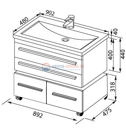 Тумба под раковину Aquanet Нота (005) 90 00171492, цвет белый