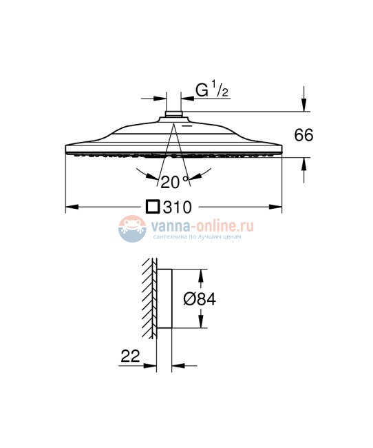 Верхний душ Grohe Rainshower 310 SmartConnect 26643000 квадратный, 2 режима струи, хром