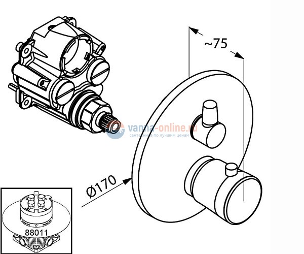 Смеситель Kludi Balance 528309175 для ванны и душа с термостатом, для 88011, цвет белый/хром