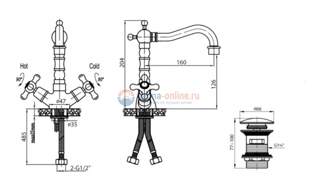 Смеситель Cezares LORD-LS2-02 для раковины, бронза Смеситель Cezares LORD-LS2-02 для раковины, бронза