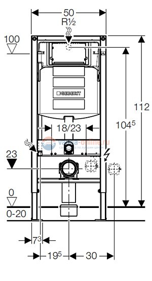 Инсталляция Geberit 111.300.00.5, с безободковым унитазом Geberit Renova 203050000, сиденье микролифт, комплект