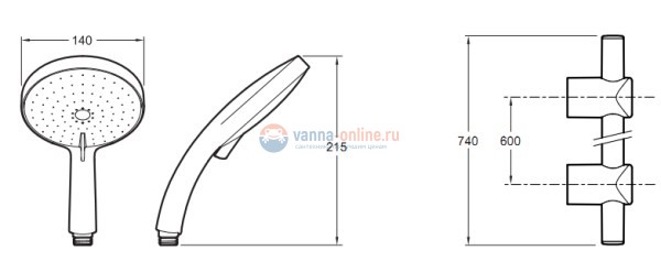 Душевой гарнитур Jacob Delafon Citrus E12980-CP, хром, 60 см Душевой гарнитур Jacob Delafon Citrus E12980-CP, хром, 60 см