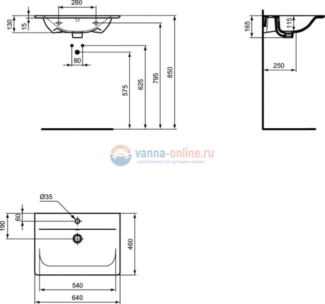 Раковина 64 см с отверстием под смеситель Ideal Standard CONNECT AIR E0289V3 Раковина 64 см с отверстием под смеситель Ideal Standard CONNECT AIR E0289V3