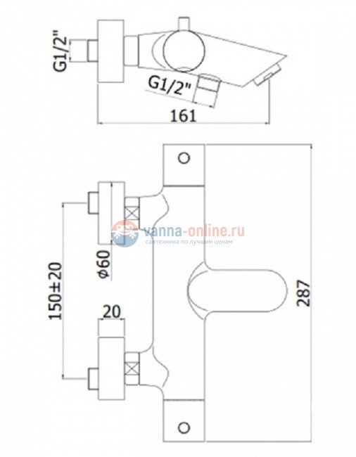 Смеситель Paffoni Light LIQ022NO для ванны термостатический, без душевого гарнитура, цвет черный матовый