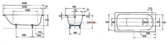 Стальная ванна KALDEWEI Saniform Plus 160x70 easy-clean+anti-slip mod. 362-1 111730003001 Стальная ванна KALDEWEI Saniform Plus 160x70 easy-clean+anti-slip mod. 362-1 111730003001