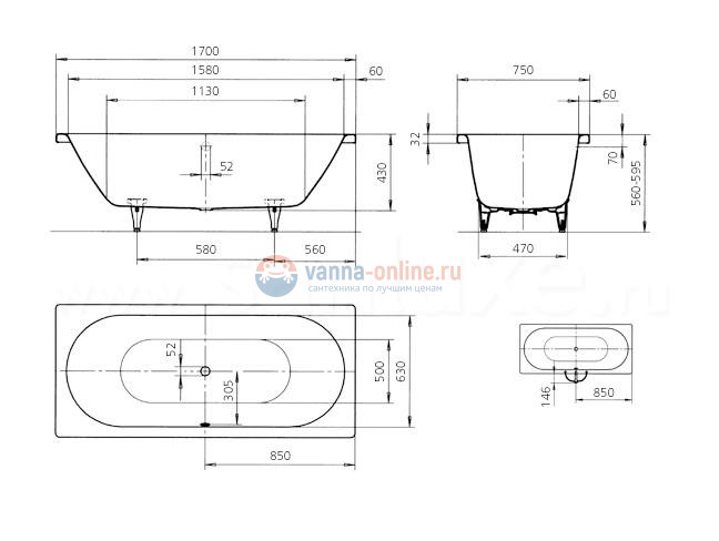Стальная ванна KALDEWEI Classic Duo 170x75 easy-clean mod. 107 290700013001