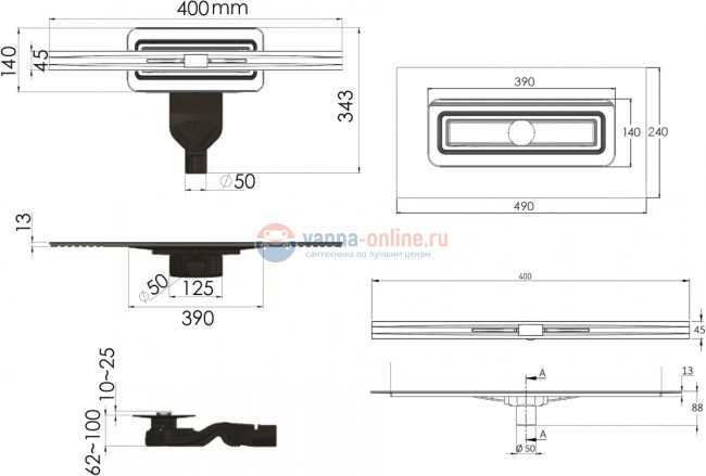 Душевой лоток Berges Wasserhaus Simpel 090110 40 см Душевой лоток Berges Wasserhaus Simpel 090110 40 см