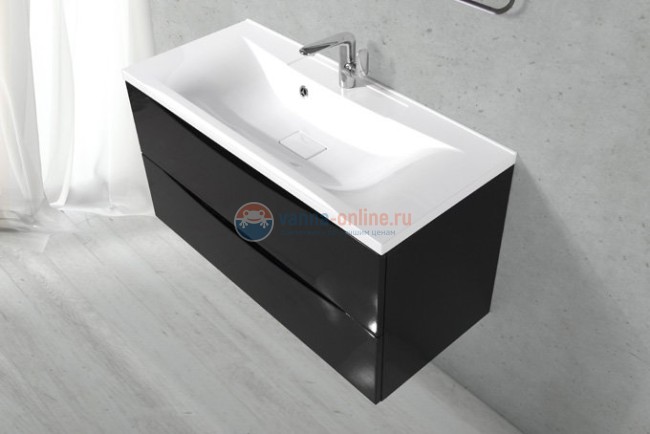 Тумба с раковиной BelBagno Marino MARINO-1000-2C-SO-NL-P, 100 х 44,5 х 55 см, Nero Lucido - черный глянец