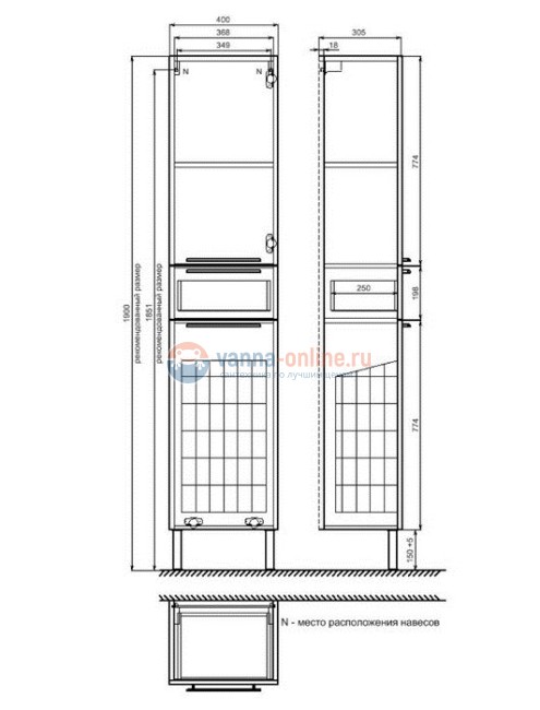 Пенал Iddis Sena SEN3600i97 36 см напольный, белый/дерево