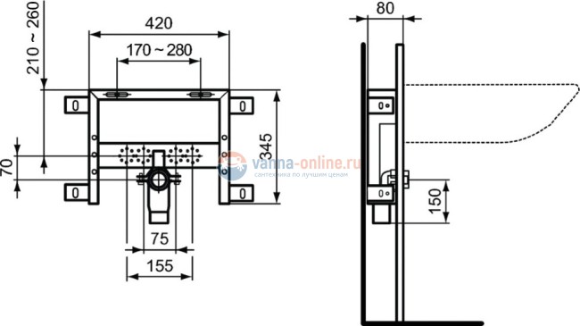 Рама для монтажа подвесной раковины Ideal Standard PROSYS R016467 Рама для монтажа подвесной раковины Ideal Standard PROSYS R016467