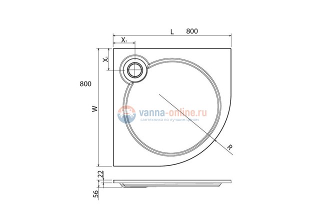 Поддон душевой Cezares Tray TRAY-S-R-80-550-56-GR, 80 х 80 см, серый, из искусственного камня